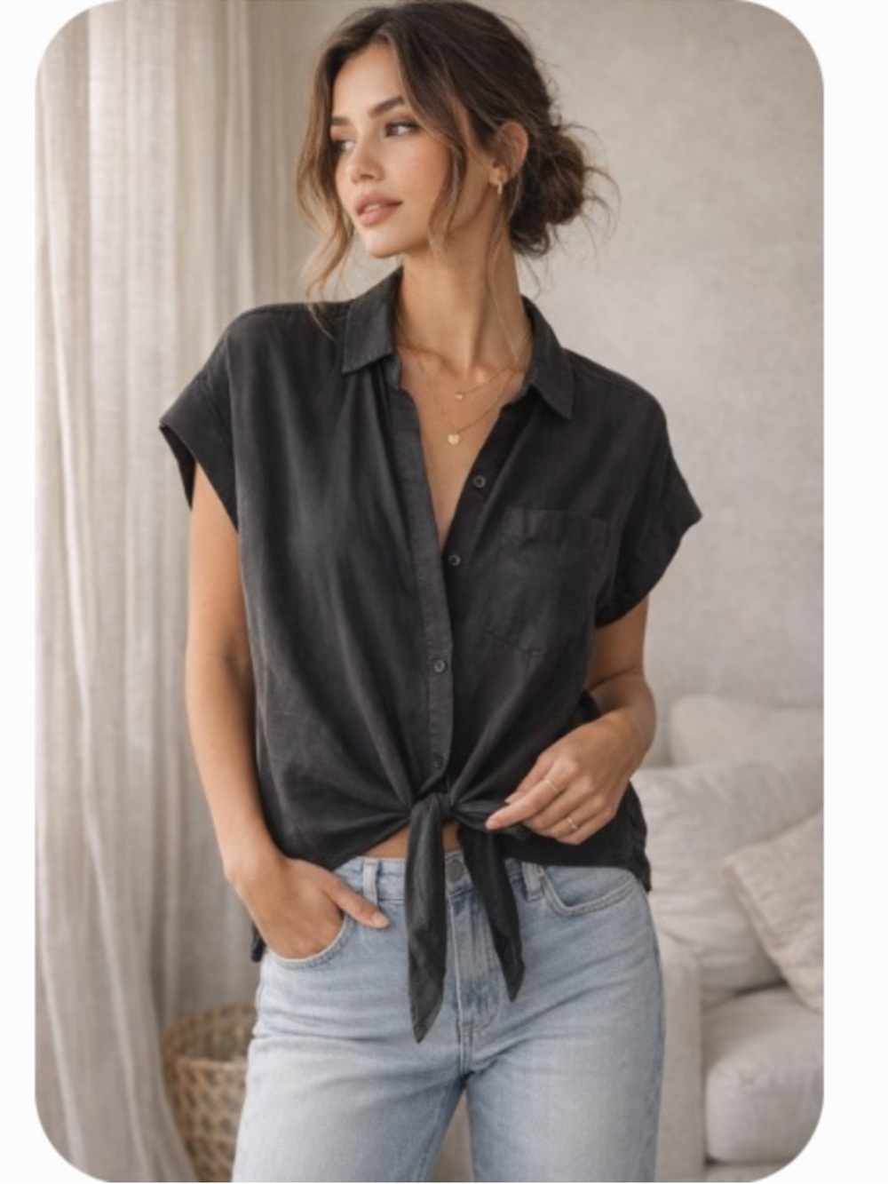 Cloth & Stone Liya Woven Front Tie Top Medium